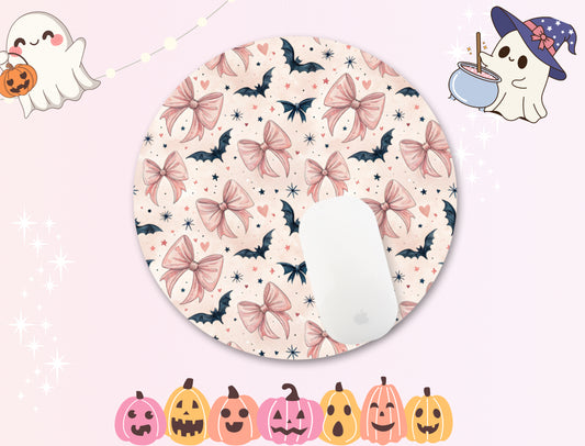 Bows & Bats Spooky Halloween Mouse Pad – Witchy Desk Mat for Office or Gaming