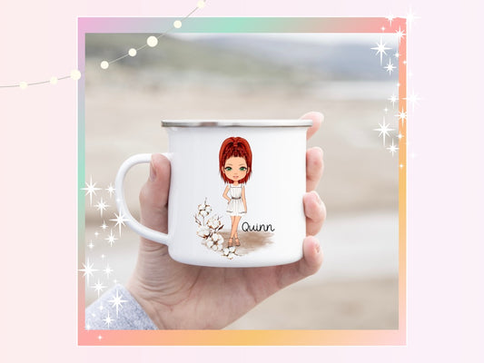 Personalised Boho Fashion Girl Enamel Mug