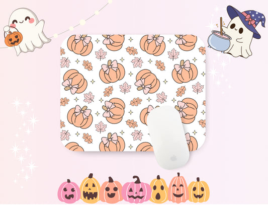 Pink Bow pumpkin Spooky Halloween Mouse Pad – Witchy Desk Mat for Office or Gaming