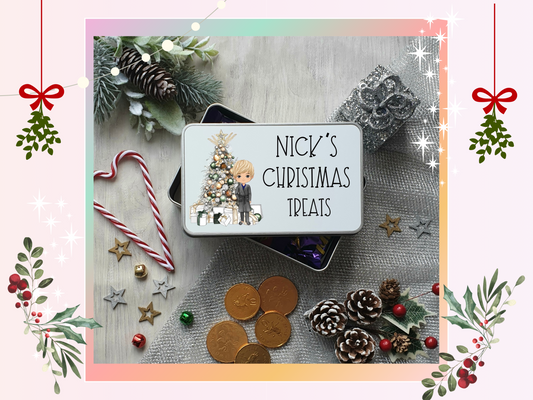 Personalised Christmas Dressing Grown Boy Christmas Treat Tin