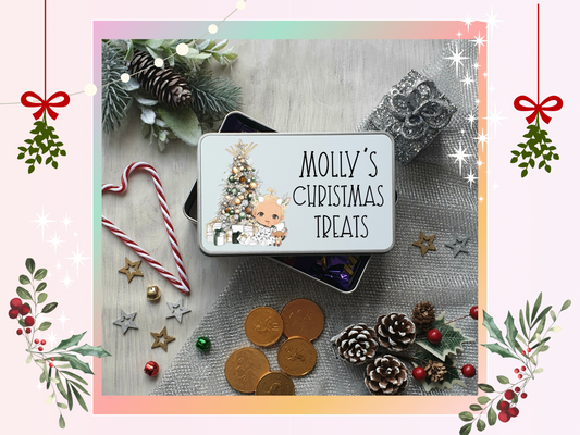 Personalised White Christmas Pjs Baby Girl Christmas Treat Tin