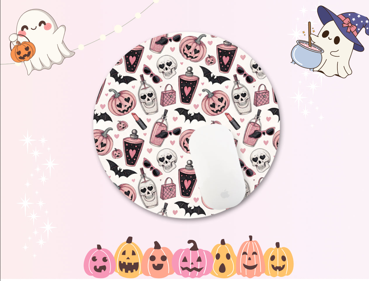 Pink pumpkin & Bats Spooky Halloween Mouse Pad – Witchy Desk Mat for Office or Gaming