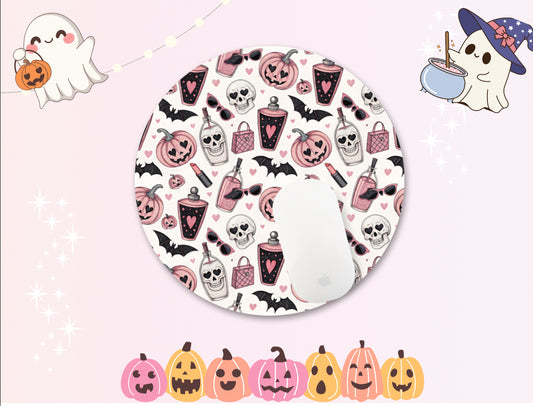Pink pumpkin & Bats Spooky Halloween Mouse Pad – Witchy Desk Mat for Office or Gaming