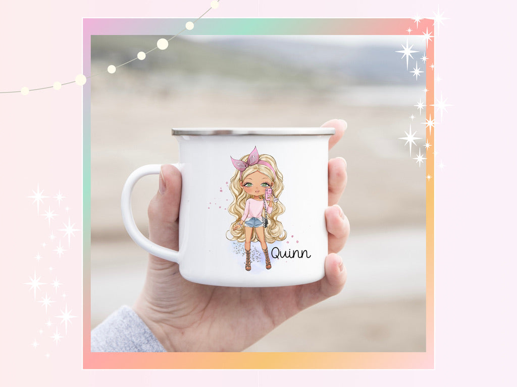 Personalised Pink Fashion Girl Enamel Mug