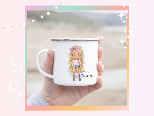 Personalised Pink Fashion Girl Enamel Mug