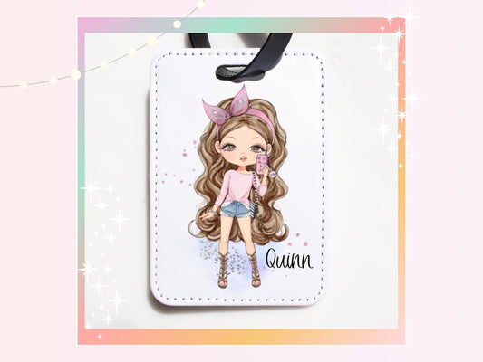 Personalised Pink Fashion Girl Luggage Tag