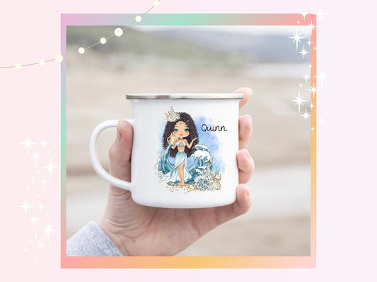 Personalised Aquarius Girl Enamel Mug