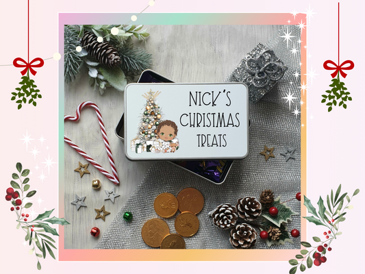 Personalised White Christmas Pjs Baby Boy Christmas Treat Tin