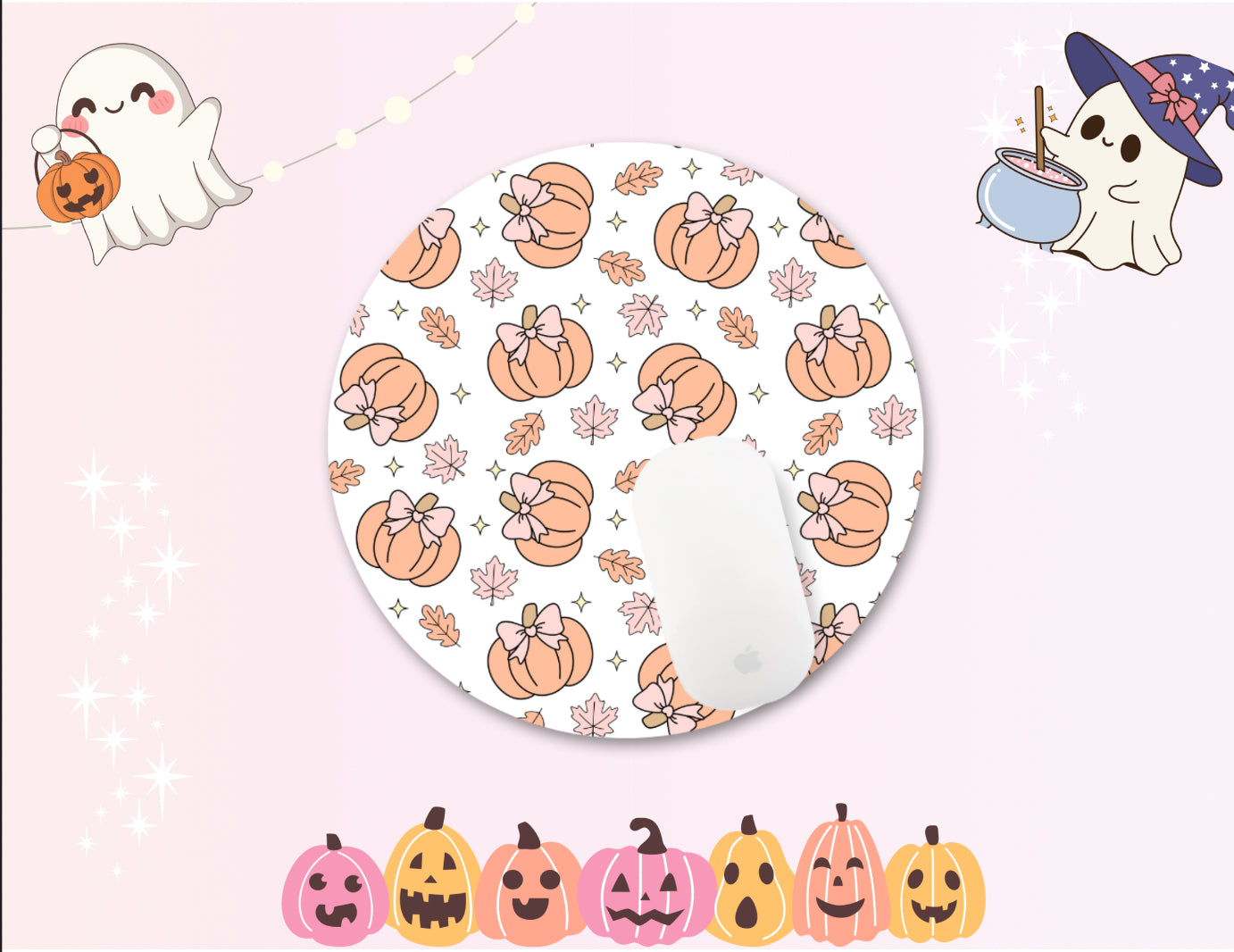 Pink Bow pumpkin Spooky Halloween Mouse Pad – Witchy Desk Mat for Office or Gaming