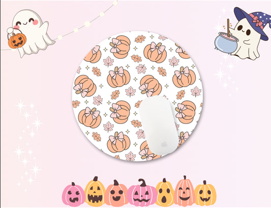 Pink Bow pumpkin Spooky Halloween Mouse Pad – Witchy Desk Mat for Office or Gaming