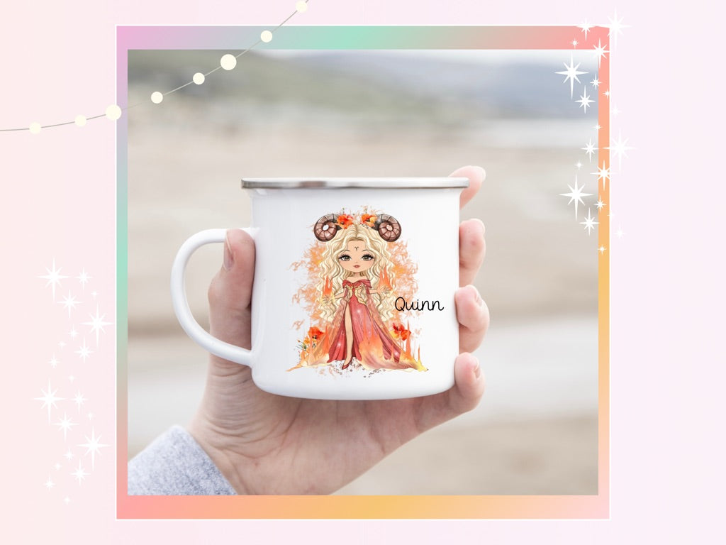 Personalised Aries Girl Enamel Mug