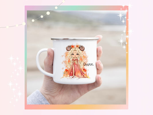 Personalised Aries Girl Enamel Mug