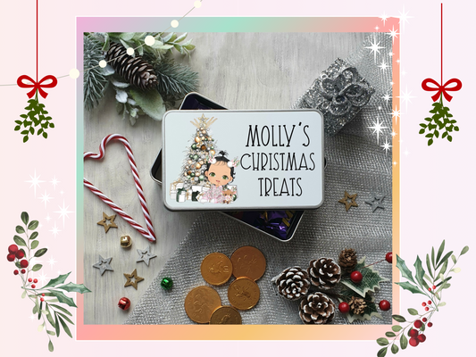 Personalised Pink Christmas Pjs Baby Girl Christmas Treat Tin