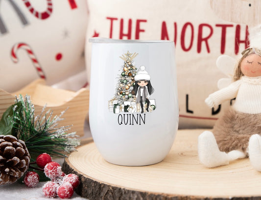 Personalised Winter Girl Christmas Tumbler – Custom Holiday Travel Cup, Festive Gift for Her