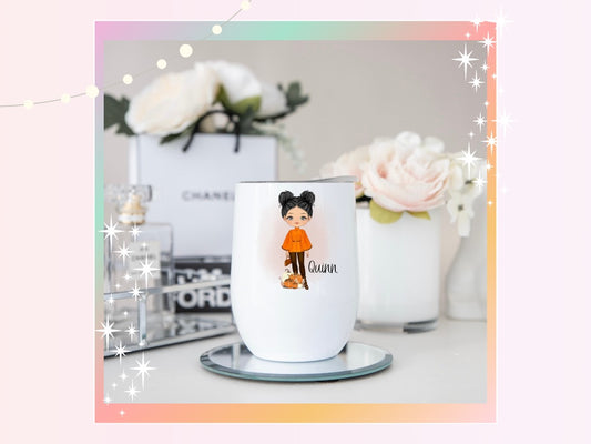 Personalised Autumn Fashion Girl Wine Tumbler