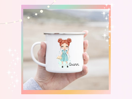 Personalised Green School Girl Enamel Mug